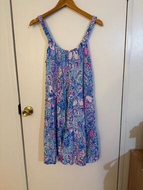 Lilly Pulitzer Blue Floral Off-Shoulder Top with Pink Tag